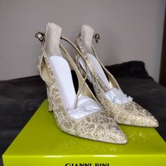 Item Is Brand New, Never Been Worn Size: 8.5m Color: Sandgold Smoke Free Environment Gold Heels With 4-inch Heel For Event, Gold Chic Heels For Gala, Gold Heels With Heel Strap For Gala, Gold Heels With Heel Strap For Evening, Chic Gold Open Toe Wedding Shoes, Gold High Heel Shoes For Gala, Gold High Heel Heels For Gala, Gold High Heels For Gala, Gold Wedding Shoes With Heel And Ankle Strap