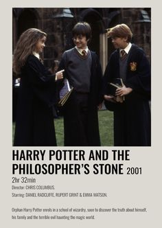 the harry potter and the philosphers stone movie poster is shown in black