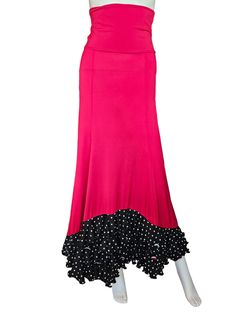 "This listing is for a Beautiful flamenco skirt , made all with a very  soft and comfortable  stretch fabric in  Red and black with white polka dots for the ruffles  ,A line ,very flattering  , ideal for your classes or recitals    ,fold over waistband will make it adaptable to your height (no zipper) also this stretch fabric (very strechy) makes the skirt  adaptable to different sizes and body shapes . Measurements are approximately , SMALL/MEDIUM Waist stretches from 26'' (66cm) to 32'' (81.5c Red Ruffled Skirt For Dance, Red Tiered Skirt For Dance, Fitted Polka Dot Long Skirt, Fitted Long Skirt In Polka Dot, Flamenco Shoes, Flamenco Skirt, Sell Shoes, Hip Stretches, Waist Stretches