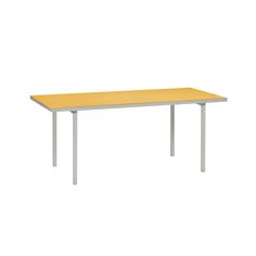 a rectangular table with white legs and yellow top