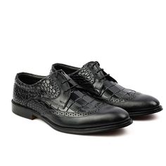 Black Derby Designer Shoes Alligator Textured Formal Shoes Lace-up Leather Shoes With Crocodile Pattern, Leather Oxfords With Crocodile Pattern And Pointed Toe, Semi-formal Leather Shoes With Crocodile Pattern, Black Crocodile Pattern Wingtip Oxfords, Leather Lace-up Dress Shoes With Crocodile Pattern, Leather Crocodile Pattern Lace-up Dress Shoes, Semi-formal Leather Oxfords With Crocodile Pattern, Formal Lace-up Leather Shoes With Crocodile Pattern, Leather Wingtip Oxfords With Crocodile Pattern