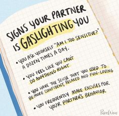 an open notebook with the words signs your partner is gaslighting you