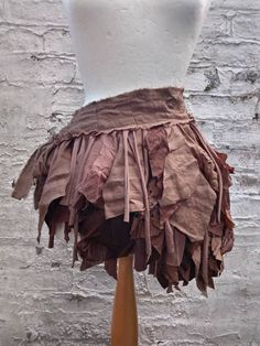 Shades of brown upcycled bustle skirt. A lot of hand dyed cotton, linen,  jersey  and embroidered fabric. Adjustable waist with a linen stripe. Messy and romantic:)             One of a kind. Ready to go. Size Small/Medium Across 29.5(75cm) + stripes Length max  19(48cm)  Are you looking for a different size or colours?                                                                                   I will be more than happy to design something just for you. :) Brown Pixie, Fairy Gown, Week Outfits, Pixie Skirt, Bustle Skirt, Fashion Week Outfit, Fairy Skirt, Fairy Clothes, Upcycled Clothing