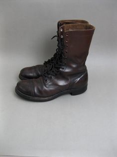 Vintage 50s US Army Boots Size 10 1950s - Etsy UK Vintage Goodyear Welted Lace-up Work Boots, Vintage Leather Lace-up Work Boots, Vintage Lace-up Boots With Goodyear Welted Construction, Vintage Brown Adventure Boots, Vintage Lace-up Work Boots With Goodyear Welt, Army Boots, Mens Shoes Boots, Us Army, Boots Men