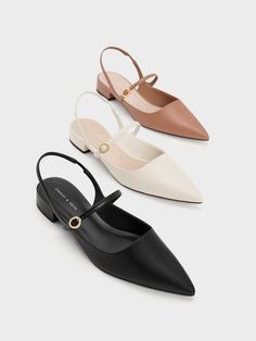 Black Slingback Mary Jane Flats - CHARLES & KEITH US Flat Occasion Shoes, Office Wear Footwear Women, Classy Footwear Women, Formal Shoes For Women Office, Flat Formal Shoes Women, Classy Sandals Flats, Pretty Shoes Aesthetic, Formal Sandals For Women, Flat Slingback Pumps For Office