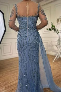 Blue Long Sleeve Elegant Mermaid Evening Dress - 2024 Women's Party Go – Larosabride Side Split Skirt, Evening Dresses With Sleeves, Split Skirt, Party Gown, Dress 2024, Mermaid Silhouette, Mermaid Evening Dresses, Blue Long Sleeve, Party Gowns