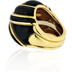 Indulge in the captivating allure of the David Webb Platinum & 18K Yellow Gold Bombe Black Enamel Ring. A true masterpiece of craftsmanship, this ring weaves together the elegance of platinum and the warmth of 18K yellow gold to create a stunning visual contrast. The spiral bombe design gracefully wraps around your finger, showcasing overlapping ribbons adorned with exquisite black enamel. Each ribbon is meticulously outlined with polished gold wire, adding a touch of brilliance to the already m Elegant Formal Enamel Ring With Polished Finish, Elegant Enamel Ring With Polished Finish For Formal Occasions, Designer Yellow Gold Rings For Evening, Designer Black Rings For Anniversary, Elegant Oval Enamel Ring, Luxury Domed Jewelry For Formal Occasions, Designer Formal Rings With Polished Finish, Formal Yellow Gold Rings With Black Enamel, Designer Rings With Polished Finish For Formal Occasion