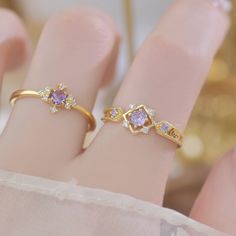 📌 Please Note: Items on this page are sold together. When adjusting the ring, please squeeze or expand the ring body slowly and gently. 💎 Materials: 14k Gold Electroplated - more durable than regular platings Cubic Zirconia 📐 Size: Adjustable Open Design - Size 5+ Gold Amethyst Open Ring For Promise, Gold Amethyst Open Promise Ring, Elegant Adjustable Gold Amethyst Ring, Elegant Adjustable Amethyst Gold Ring, Gold Amethyst Open Ring For Gift, Gold Open Amethyst Ring For Gift, Gold Amethyst Ring With Prong Setting For Promise, Adjustable Gold Birthstone Ring With Prong Setting, Gold Amethyst Ring With Cubic Zirconia For Promise