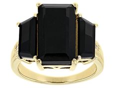 7.00ct rectangular octagonal and 2.72ctw tapered baguette black spinel with .02ctw round white diamond accent, 18k yellow gold over sterling silver ring. Measures approximately .74"L x .57"W. Not sizeable. Finished under gallery. Elegant Jewelry With Rectangular Gemstone Accents, Elegant Rectangular Gemstone Accented Jewelry, Octagon Yellow Gold Jewelry With Gemstone Accents, Fine Jewelry With Rectangular Gemstone Accents, Fine Jewelry With Gemstone Accents Rectangular Shape, Elegant Black Baguette Cut Ring, Diamond Jewelry With Rectangular Gemstone Accents, Gold Jewelry With Emerald Cut Gemstone Accents, Luxury Faceted Emerald Cut Jewelry