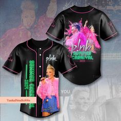 a baseball jersey with the image of pink on it and an advertisement for punk junk carnival