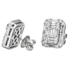 An exquisite pair of earrings set in 18 carats white Gold set with natural earth mine diamonds with Baguette and Round Brilliant cuts with F-G color and VVS clarity White Gold Set, Fine Jewels, Natural Earth, Gold Set, Earrings Set, Jewelry Earrings Studs, Round Brilliant, Earring Set, Diamond Earrings