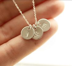 Three Initial Necklace Sterling Silver 3 Letter by BijouxbyMeg Personalized Jewelry For Mom, Jewelry For Mom, Initial Disc Necklace, Cherry Hill, 3 Letter, Sterling Silver Initial, Mothers Necklace, Disc Necklace, Necklace Personalized