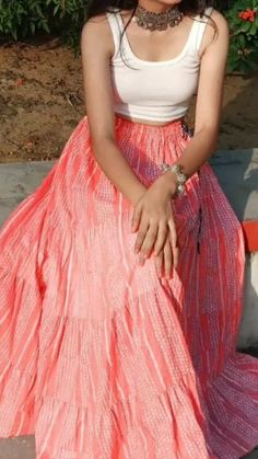 Outfit To Wear In Rajasthan, Poses In Skirt And Top Traditional, Poses In Skirt And Top, Long Skirt And Top Casual, Long Skirt Outfits Indian Casual, Ethnic Skirt Outfit, Long Skirt Poses, Simple Girl Aesthetic, Desi Aesthetic Outfit