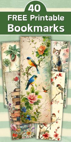 the bookmarks are designed to look like books with birds and flowers on them