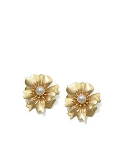 Add a touch of elegance and playfulness to any outfit with our Gold Floral Pearl Rhinestone Statement Earrings. The inlaid rhinestones and imitation pearls make these earrings a unique and beautiful addition to your jewelry collection. Perfect for a night out or to elevate your everyday look. 4 1/2" (4.4cm) drop 1 1/4" (3.7cm) width Post back Alloy, imitation pearl, rhinestone Women's earrings Item #460702 Elegant Clip-on Flower Earrings For Party, Elegant Pearl Drop Flower Earrings For Party, Gold Pearl Earrings With Flower Shape For Party, Party Pearl Clip-on Earrings, Flower-shaped Pearl Drop Earrings For Party, Elegant Flower Shaped Clip-on Earrings For Party, Elegant Flower Clip-on Earrings For Party, Elegant Clip-on Flower Earrings, Gold Flower Earrings With Pearl Drop For Party