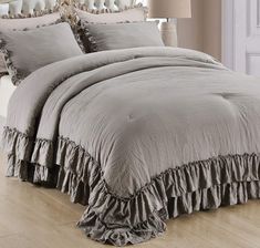 PRICES MAY VARY. 【Luxury Ruffled Comforter Set 】 QSH grey king size ruffle comforter set brings you a comfortable feeling at your bedding time. Our grey bedding comforter sets not only makes the whole bedding look more stylish, but also can enhance the sense of your entire room. It is worth mentioning that our double ruffles are sewn on by hand, not by machine. That’s why our comforter set is more delicate than other normal comforters. 【Farmhouse Bedding】 Elegant double layer ruffle edges create Country Comforter, Ruffle Bedspread, Farmhouse Bedding Sets, Boho Chic Bedding, Bedding Comforter Sets, Ruffle Comforter, Weighted Comforter, Fluffy Bedding, Bedding Comforter