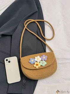 Bird in Bag - Stylish Spring/Summer Vacation Style Straw Bag, Featuring Flower Pendant, a Casual Womens Handbag with Woven Rope, and a Charming Straw Single-Shoulder/Sling Bag with Flip Cover Spring Trendy Straw Bag With Mobile Phone Holder, Trendy Spring Straw Bag With Mobile Phone Holder, Spring Beige Straw Bag With Mobile Phone Holder, Beige Straw Bag With Mobile Phone Bag For Spring, Beige Straw Bag With Mobile Phone Holder For Spring, Beige Straw Bag With Mobile Phone Pocket For Spring, Beige Summer Shoulder Bag With Phone Pocket, Trendy Summer Crossbody Shoulder Bag, Beige Mobile Phone Shoulder Bag For Summer