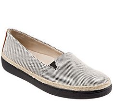 A step-up from sneakers, these espadrille-style slip-ons cradle your foot in cushioned comfort for a leisurely, laid-back look. From Trotters. Comfortable Slip-on Espadrilles With Rubber Sole, Flat Espadrille Slip-ons With Woven Sole, Slip-on Espadrilles With Woven Sole, Textile Slip-on Espadrilles With Woven Sole, Synthetic Slip-on Espadrilles With Woven Sole, Espadrilles Style, Beautiful Shoes, Slip On Sneaker, Espadrilles