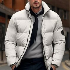 Men's Winter Coat Winter Jacket Puffer Jacket Zipper Pocket Polyster Pocket Outdoor Date Casual Daily Regular Fashion Casual Thermal Warm Windproof Winter Plain Black White Red Green Puffer Jacket 2024 - $25.99 Grey Puffer Jacket, Outdoor Date, Green Puffer Jacket, Semi Formal Attire, Grey Puffer, Green Puffer, Jacket Puffer, Mens Puffer Jacket, Jacket Zipper