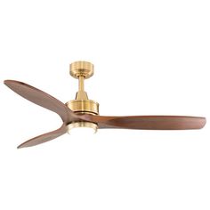 a gold ceiling fan with two wooden blades