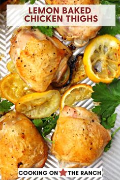 lemon baked chicken thighs with herbs on the side