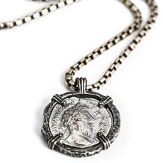 Marcus Aurelius - "The Philosopher" – Alexander Drake Collectible Round Pendant Box Chain Jewelry, Sterling Silver Medallion Jewelry With Box Chain, Luxury Tarnish Resistant Coin Jewelry, Timeless Silver Medallion Necklaces, Heirloom Silver Tarnish-resistant Jewelry, Sterling Silver Medallion Necklace With Box Chain, Luxury Silver Tarnish Resistant Necklaces, Timeless Oxidized Silver Jewelry, Sterling Silver Medallion Coin Necklace With Chain