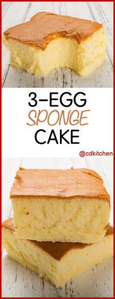 three different types of sponge cake on top of each other with the words 3 - egg sponge cake