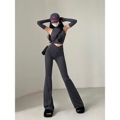 0 High Waist High Stretch Gray Pants, High Waist Gray Elastane Bottoms, Gray High Waist High Stretch Pants, Fitted Gray High-waisted Pants, Gray Fitted High-waisted Pants, Gray Elastane Bottoms, High Waist Stretch Gray Pants, High Waist Gray Elastane Pants, Gray High Waist Stretch Pants