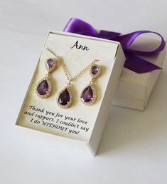 Purple plum bridesmaid jewelry set Dark purple bridesmaid | Etsy Cubic Zirconia Jewelry Sets For Bridesmaid Gift, Elegant Teardrop Jewelry Sets For Gift, Purple Cubic Zirconia Necklace For Gift, Purple Cubic Zirconia Necklace As Gift, Elegant Purple Jewelry For Wedding, Purple Teardrop Necklace For Wedding, Elegant Purple Jewelry Sets For Formal Occasions, Purple Drop Jewelry For Party, Purple Cubic Zirconia Jewelry Sets For Gift