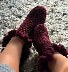 Handmade Crochet Ruffle Socks - Cozy and Stylish Add a touch of whimsy and warmth to your feet with these beautiful handmade crochet ruffle socks. Crafted from soft, high-quality yarn in a rich, deep burgundy, these footies are perfect for lounging at home or adding a cozy layer to your fall and winter outfits. Features: ✨ Unique Ruffle Trim - Feminine and playful, the ruffled edges give these socks a charming, vintage-inspired look. ✨ Soft and Warm - Made from breathable yarn, these footies keep your feet cozy without overheating. ✨ Perfect Gift - Ideal for birthdays, holidays, or simply treating yourself! Whether you're snuggled up on the couch or padding around the house, these crochet footies offer the perfect balance of comfort and style. Treat yourself to something special today! **C Fall And Winter Outfits, Ruffle Socks, Art Crochet, Ruffled Socks, Crochet Ruffle, Deep Burgundy, Crochet Art, Fall And Winter, Ruffle Trim