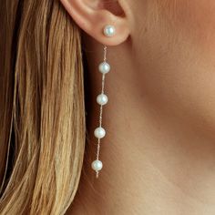 Pearl Silver Earrings, Long Pearl Earring, Dangle Earring, Bridal Pearl Earring,two Styles in One - Etsy White Prom Earrings, Trendy Dangle Pearl Earrings, Drop Down Pearl Earrings, White Pearls Earrings, Pearl Earrings Dangle Wedding Jewelry, Long Pearl Earrings Wedding, Pearl Earrings Dangle Silver, Pearl Necklace Prom, Pearl Chain Earrings