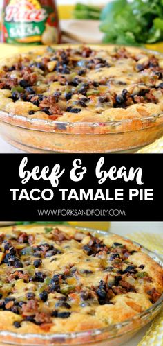 an image of a taco tamale pie with text overlay that reads free & bean taco tamale pie