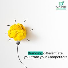 a yellow light bulb with the words branding differnate you from your competitors