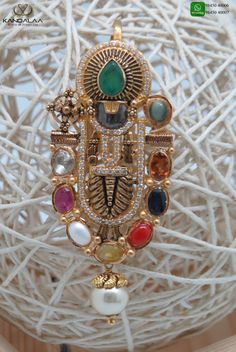 Gemstone Pendant Gold, Venkateswara Swamy Pendants, Venkateswara Swamy Lockets Gold, Balaji Lockets In Gold, Navarathna Pendant, Temple Jewellery Pendants