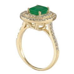 Stamped: 14K Yellow Gold Total Ring Weight: 3.7 Grams Ring Length: N/ARing Width: N/A Gemstone Weight: Total Natural Emerald Weight is 0.96 Carat (Measures: 6.40x5.30 mm) Color: Green Diamond Weight: Total Natural Diamond Weight is 1.00 Carat Quantity: 62 Color: F-G, Clarity: VS2-SI1 Face Measures: 13.30x12.80 mm Sku: [702227W] Green 14k Gold Emerald Ring Collectible, Luxury 14k Yellow Gold Emerald Ring, Elegant 14k Gold Multi-stone Emerald Ring, Luxury Tsavorite Multi-stone Emerald Ring, 14k Gold Emerald Ring With 17 Jewels - Collectible, Yellow Gold Diamond Ring, Colombian Emeralds, Green Diamond, Natural Emerald