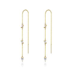 Delicate ear threaders fashioned with an 18k gold-plated finish and pear-shaped crytals. 0.13" W x 5.12" L 18k gold-plated copper / crystal Chain Threader Earrings, Ear Threader, Copper Crystal, Threader Earrings, Accessories Jewelry Earrings, Long Chain, Jewelry For Women, Jewelry Gift Box, Lalique