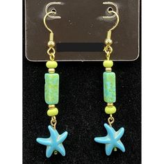 Gold Tone Blue Starfish & Aqua Green Stone Bead Earrings Dimensions: 1/2"W X 2-1/2"L Fresh Items Added Daily Please Note That We Do Not Claim To Be An Experts. We Do Our Best To Describe Items Accurately And Provide Pictures. However, We May Not Always Be Aware Of Certain Flaws Or Issues The Item May Have Due To Our Limited Knowledge. Please Be Your Own Expert By Looking At The Pictures And Asking Any Questions Before Purchase If You Have Any Concerns. We Do Our Best To Ensure That Our Photos Ar Adjustable Blue Jewelry With Starfish Charm, Bohemian Blue Jewelry With Starfish Charm, Bohemian Blue Starfish Charm Jewelry, Adjustable Blue Starfish Jewelry, Blue Starfish Charm Jewelry For Summer, Blue Summer Jewelry With Starfish Charm, Blue Star-shaped Jewelry With Colorful Beads, Star-shaped Colorful Beads Jewelry For Beach, Star-shaped Colorful Beaded Jewelry For The Beach