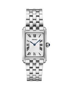 Seiko Watch Essentials Watch, 22mm Seiko Essentials, Rectangle Watch, Silver Watches Women, Seiko Watch, Seiko Watches, Christmas List, Silver Watch, White Silver, Womens Watches