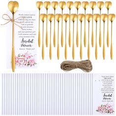 gold colored wedding cake picks with twine