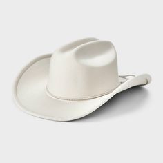 Add a timeless classic to your hat collection with this Western Hat from Universal Thread™. Made from midweight felt fabric in a solid color, this western-style hat features a dented crown and curved brim. Designed with an adjustable fit for comfortable wear, it adds a stylish finishing touch to a wide variety of outfits. Universal Thread™: Found exclusively at Target. White Cowboy Hat, Straw Visor, Western Hat, Wide Brim Fedora, Cowgirl Hat, Hat Collection, Recycled Polyester Fabric, Western Hats, Cowgirl Hats