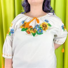 "Are you a hippie at heart like me?? Love a great light comfy blouse that still fits your aesthetic and doesn't leave you feeling like a slob? A good peasant blouse is the answer to all those problems!  Condition: Good  Size: Not labeled but fits like a XXL Bust: 50\" Length: 30\" Follow on Instagram: @o_thisoldthing" Bohemian Embroidered Relaxed Fit Blouse, Spring Bohemian Embroidered Peasant Top, Bohemian Embroidered Peasant Top For Spring, Embroidered Bohemian Peasant Top With Relaxed Fit, Bohemian Embroidered Peasant Top With Relaxed Fit, Bohemian Embroidered Relaxed Fit Peasant Top, Spring Peasant Top With Floral Embroidery And Relaxed Fit, Spring Floral Embroidery Peasant Top In Relaxed Fit, Bohemian Peasant Top With Floral Embroidery For Spring