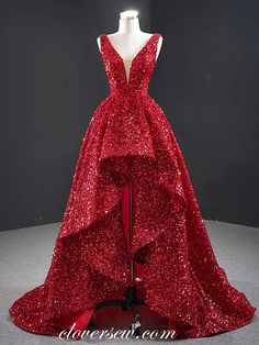 Red Sparkly Prom Dresses, 2021 Prom Dresses, Sparkly Prom Dresses, V Neck Prom Dresses, Prom Dresses Sleeveless, Sequin Prom Dresses, Red Gowns, Red Prom, Gown Prom