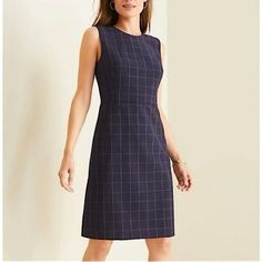 Nwt Ann Taylor Navy Sheath Dress From The Suiting Collection Black Silk Midi Dress, Floral Dresses With Sleeves, Dress For Petite Women, Wrap Sweater Dress, Pink Strapless Dress, Shift Dress Black, Sweater Dress Women, Sleeveless Sheath Dress, Feminine Dress