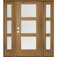 an oak double door with frosted glass