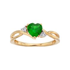 A heart-shaped simulated emerald gemstone serves as the focal point to this beautiful ring, while shimmering diamond accents add eye-catching style.RING DETAILSWidth: 6.5 mmMetal: 10k goldPackaging: boxedSTONE DETAILSStone type: simulated emeraldTotal weight: 5/8 ct.Center stone size: 6 mmShape: heartSetting: prongDIAMOND DETAILSTotal weight: less than 1/10 ct.Shape: single cutSetting: illusionGemstones may have been treated to enhance their appearance. Special care may be required. Please visit Green Heart Ring For May Birthstone, Fine Jewelry Style, Fine Jewelry Green Heart Ring For May Birthstone, Green Heart Ring For May Birthstone, Green Diamond Heart Cut Ring, Emerald Heart-shaped Anniversary Rings, Fine Jewelry Green Heart Shaped Ring, Emerald Heart Shaped Anniversary Rings, Green Heart-shaped Fine Jewelry Ring, Green Heart Ring For Wedding With May Birthstone