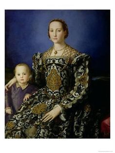 a painting of a woman with a baby in her lap and wearing an ornate dress