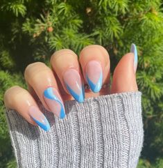 Custom Blue V French Tip Swirl Press on Nails L Free Glue L Etsy Blue Nails Swirl, French Tip Swirl, V French Tip, Nails Swirl, Clouds Acrylic, 30 Aesthetic, Blue French Tip, Blue French Tips, Nails Dark