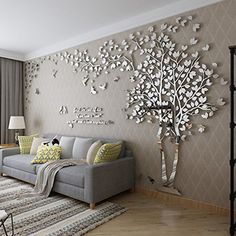 the living room is decorated with modern wall art