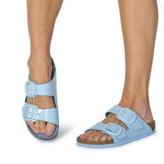 Limited Edition...Authentic...New...Arizona Sandals...Dusty Blue...Narrow Fit...Slip On Stlye...Leather...2 Adjustable Straps...Deep Heel...Classic Cork Soles...Birkenstock Logo On Buckles...Easy Clean...Smoke/ Pet Free Home... Blue Leather Slide Sandals, Casual Blue Leather Slides, Blue Leather Slides For Summer, Light Blue Open Toe Slides For Vacation, Casual Blue Slip-on Footbed Sandals, Blue Leather Footbed Sandals For Summer, Blue Leather Footbed Slip-on Slides, Light Blue Slides For Spring Beach Outings, Light Blue Cushioned Sandals