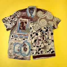 🐻 Louis Feraud patterned button up short sleeve shirt  🐻Abstract art shirt  🐻US SIZE: 14 Weird Button Up Shirt, Multicolor Abstract Print Button-up Shirt, Patterned Shirt With Vintage Print For Summer, Summer Patterned Shirt With Vintage Print, Summer Vintage Print Patterned Shirt, Spring Short Sleeve Camp Shirt With All Over Print, Casual Collared Camp Shirt With Abstract Print, Casual Multicolor Abstract Print Shirt, Short Sleeve Shirt With Retro Print For Summer